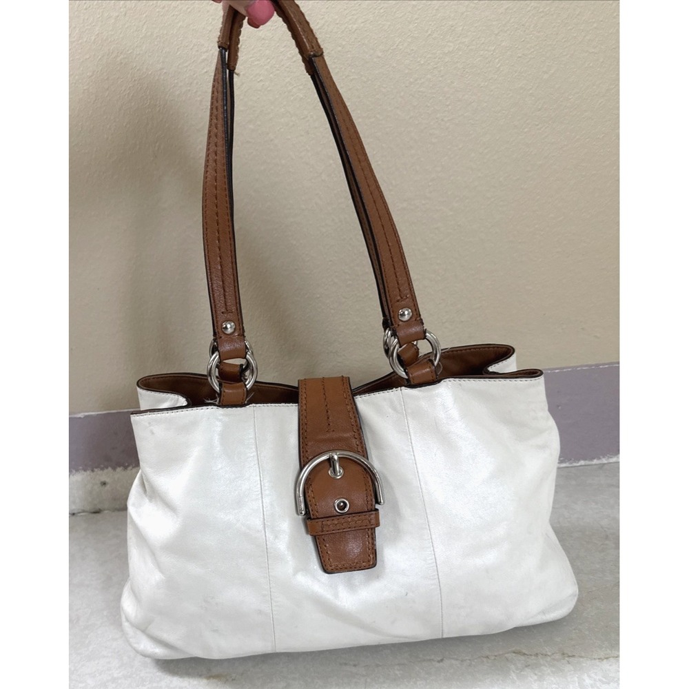 Coach Soho Shoulder Bag East West Cream Leather Y2K Carry All Tote F19248 *READ